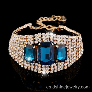 Brillante collar de cristal pulsera brazalete elástico de diamantes de imitación